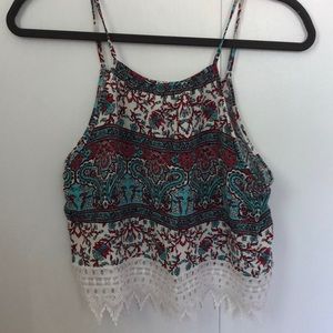 High neck floral crop top